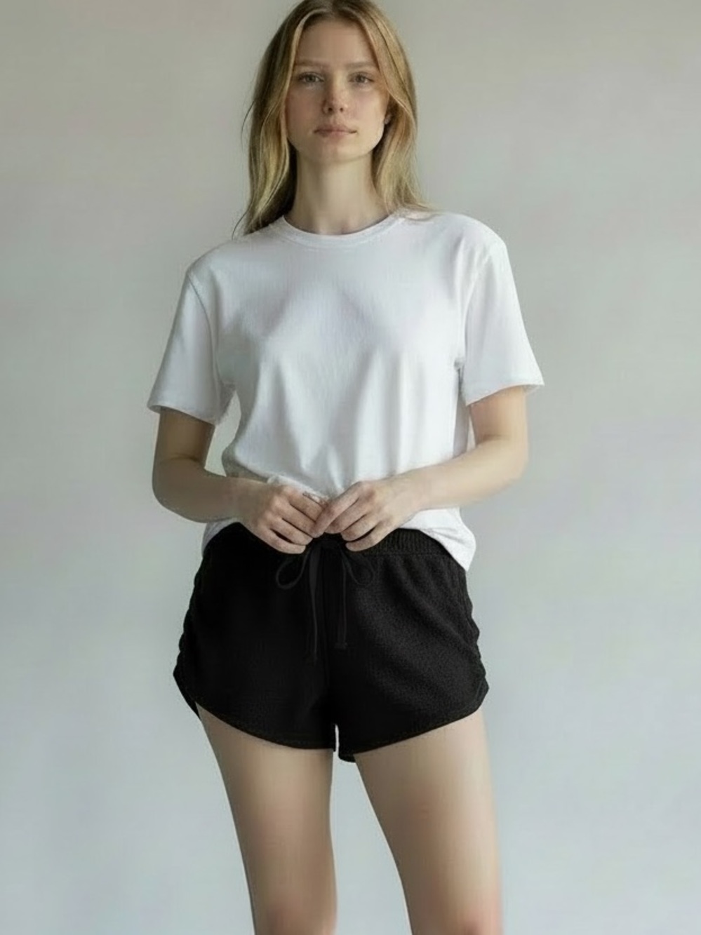 Chaser Linen French Terry Side Tie Shorts in True Black